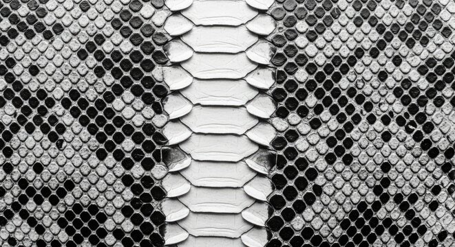 Close up of black and white python snake skin texture