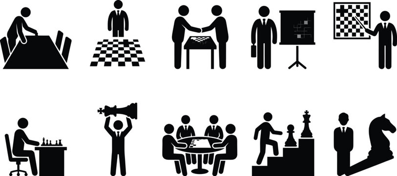 Business strategy icons with chessboard