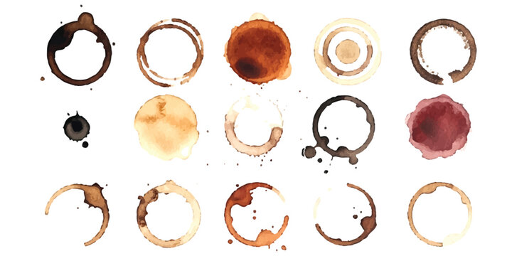 Set of coffee and wine cup stains and drink rings for creative graphic design projects