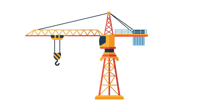 Yellow and orange tower crane illustration for construction and heavy lifting equipment on white background