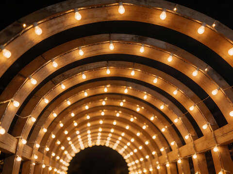 Wooden archway with string lights