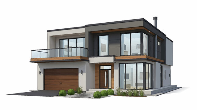 A vector illustration of a modern suburban house with a sleek design