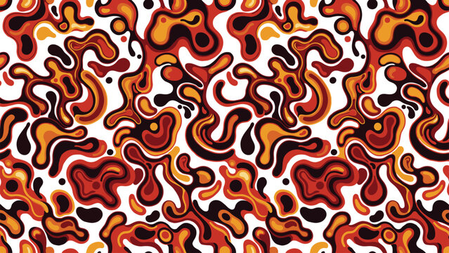 Organic Lava Lamp Style Abstract Pattern in Warm Tones on White Background