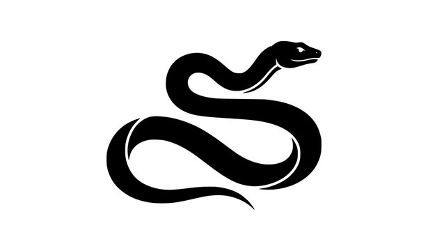 Minimalist Black Snake Silhouette Vector Illustration Isolated on White Background with Elegant Curved Wildlife Design