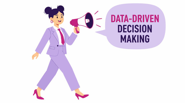 Businesswoman announcing data driven decision making concept.