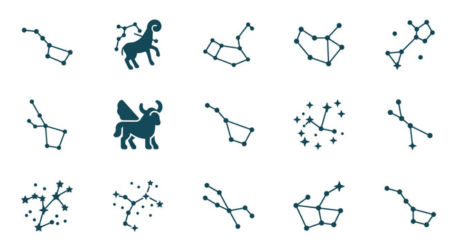 Illustrations of zodiac constellations and mythical creatures in a starry night sky r (23)