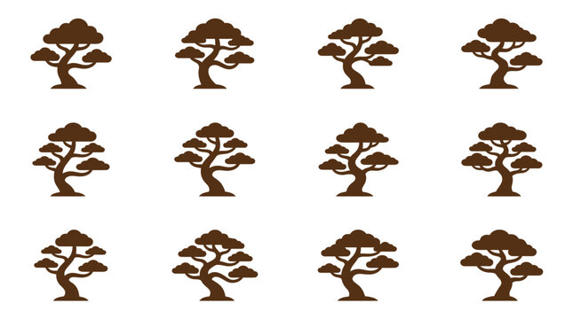 Brown tree silhouettes arranged in rows on white background r 82