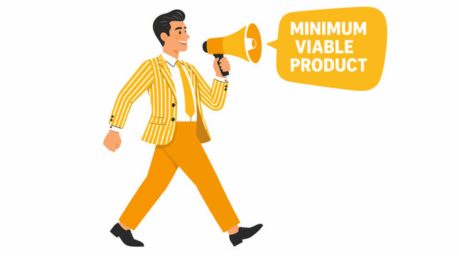 Businessman holding megaphone with MVP text.