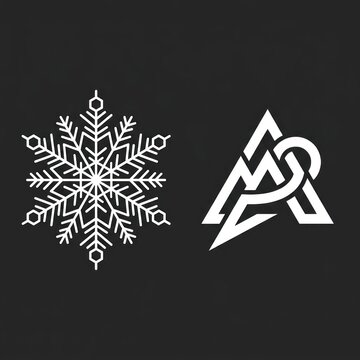 White snowflake and valknut norse symbol on dark background