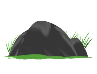 Large black rock boulder with green grass cartoon vector illustration © Saurabh cartoon arts