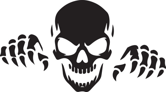Scary human skull with skeleton hands reaching out Vector, illustration