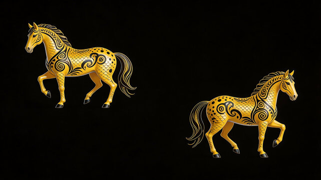 Decorated golden horse figures