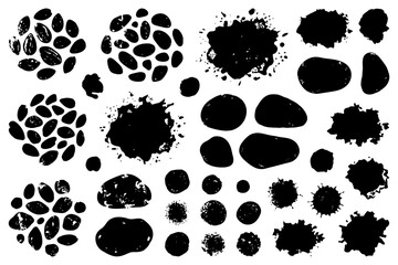 Fototapeta premium Abstract grunge ink splatter and blob textures on white background.