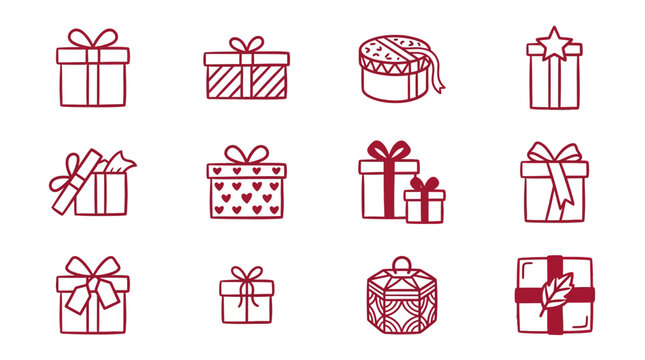 Various gift boxes with bows and ribbons are arranged neatly on a surface k 53