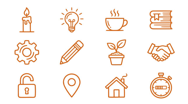 Collection of business and productivity icons on white background including k (70) symbols