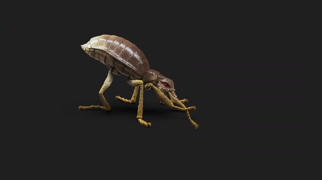 Detailed 3D rendered illustration of a creepy brown beetle pose, isolated on a black background with alpha channel.