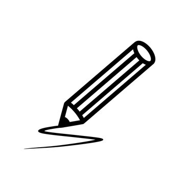 Simple pencil drawing icon isolated on white background. Minimalist black outline symbol featuring a pencil in sketching motion with a stylized scribble line, ideal for editing tools, creative design 