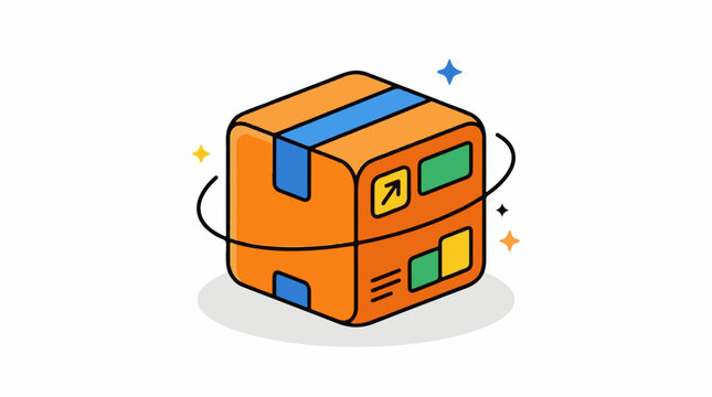 Colorful illustration of a rotating cube with various colored squares