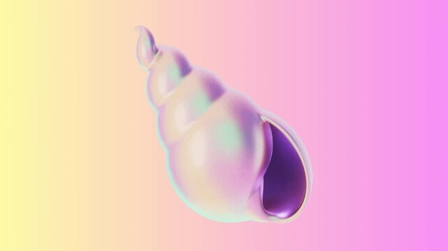 Luminescent spiral shell with vibrant holographic sheen on a colorful gradient background, a captivating piece of digital art