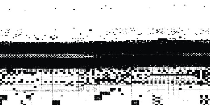 Abstract digital glitch effect with black and white pixel noise pattern