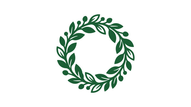 Minimalist Green Leafy Wreath Illustration on White Background