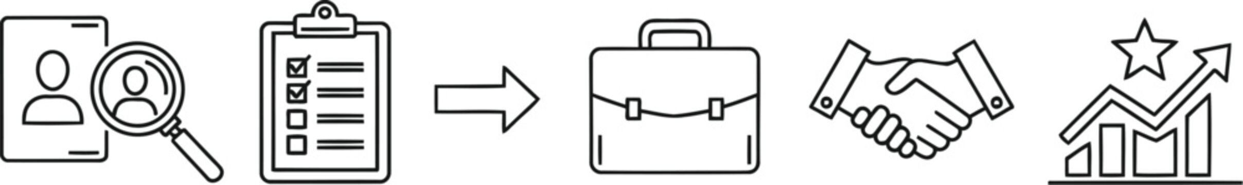 Business recruitment and hiring process line icons set