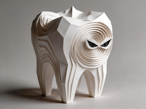 Artistic paper sculpture of a tooth
