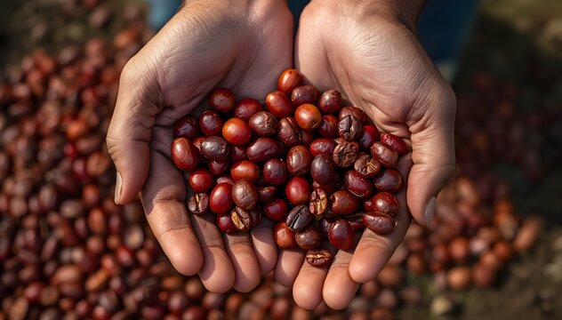 Coffee Harvest Agriculture Concept with Red Coffee Berries