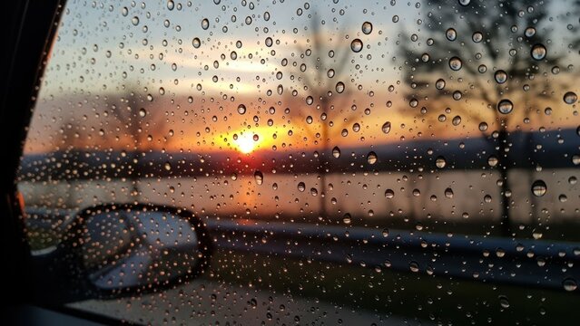 Gotas chuva p?r do sol lago