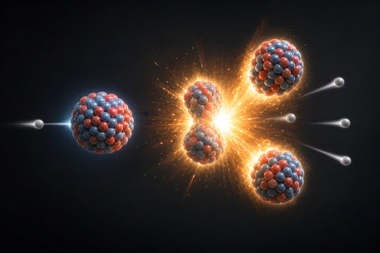 Uranium nucleus splitting in brilliant atomic fission