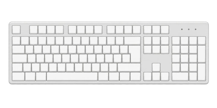 Blank white computer keyboard vector illustration on transparent background. Blank keys PNG.