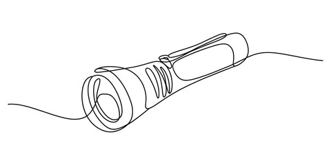 Continuous single line drawing of a simple handheld flashlight © Graphics Art