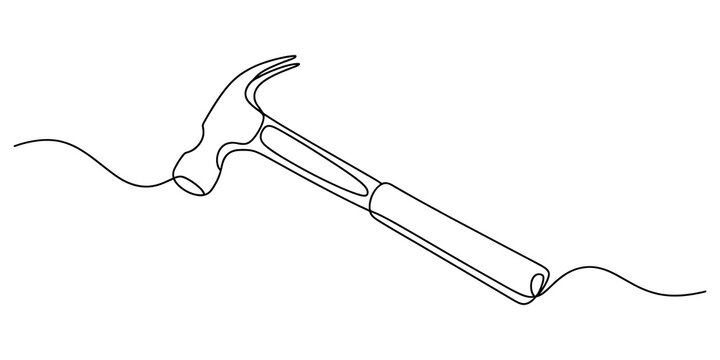 Continuous single line drawing of a metal hammer tool