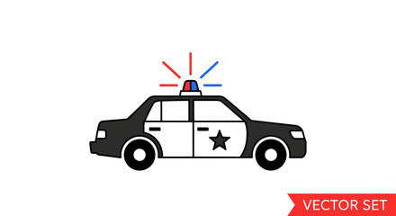 Police patrol car illustration with flashing emergency lights. © Adera