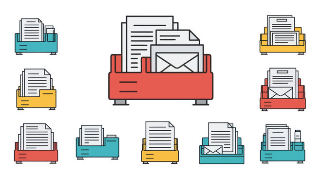 Office inbox and outbox document organizer icons