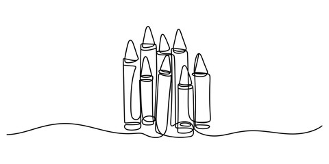 Obraz premium Continuous line drawing of a group of wax crayons