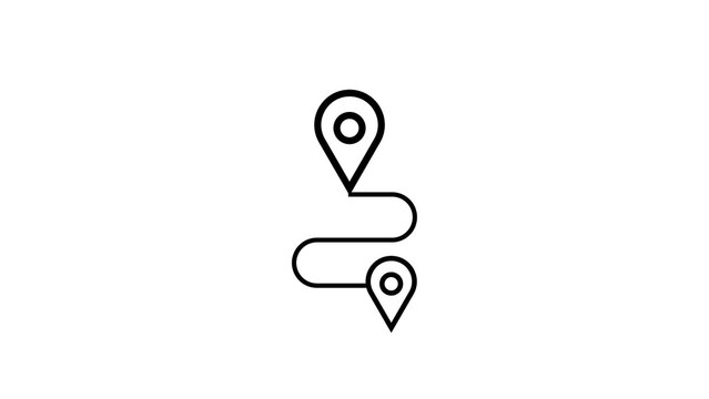Route between two map pin locations simple line art.