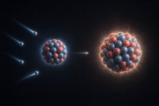 Neutron capture transforming atomic nucleus scientific illustration