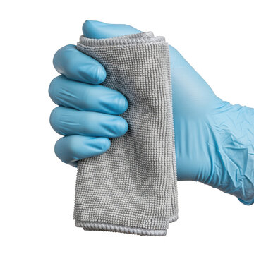 Hand holding folded blue and gray winter scarf isolated on transparent background