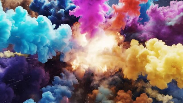 Colorful Explosive Powder Cloud Bursting in Cosmic Space Background