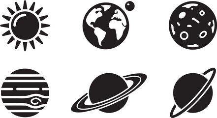 Sun Earth Moon Planets Solar System Vector Icon Illustration Set © Vector 4 You