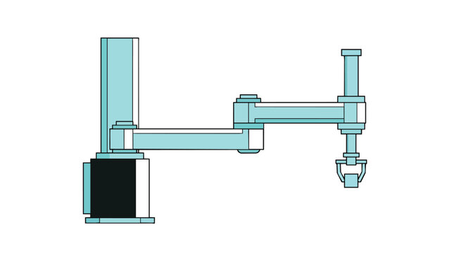 Scara industrial robotic arm assembly automation in clean flat vector for manufacturing technology marketing