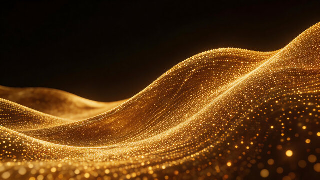 Golden particle wave on dark background