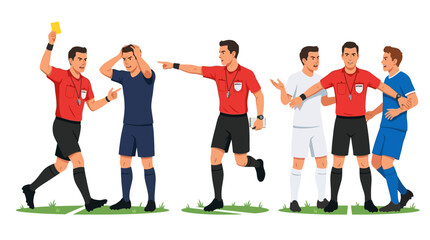 Obraz premium Soccer Referees Giving Penalties to Football Players During Match.