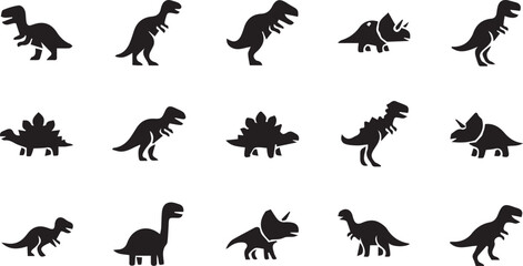 Dinosaur Silhouette Icons Set: Prehistoric Animal Collection © Vector 4 You