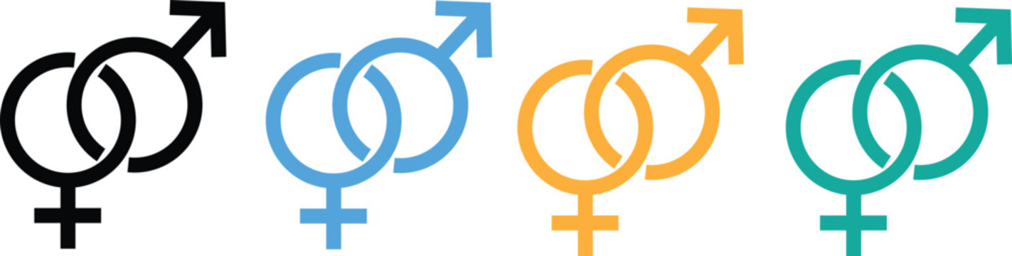 LGBTQ community gender identity symbols in different colors  male and female signs intersecting in various hues for diversity and inclusivity