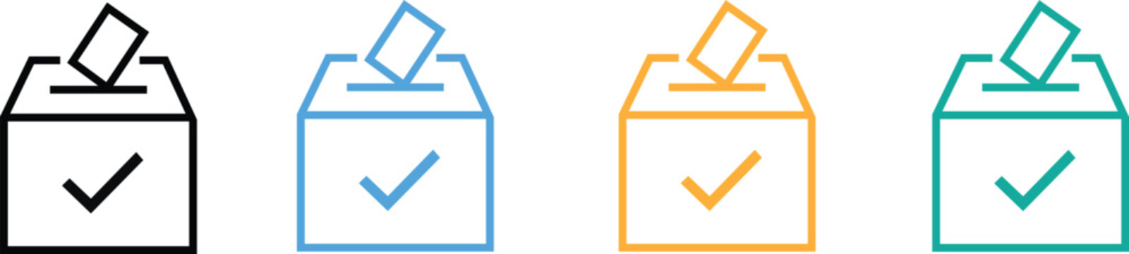 Colorful voting box icons with checkmarks  various colored outline illustrations of ballot boxes with check marks on a white background