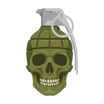 Skull Hand Grenade Vector Illustration Military Warfare Symbol