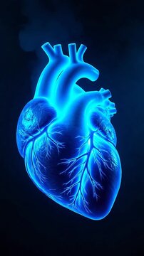 Luminous Blue Heart Anatomy Animation with Pulsating Veins