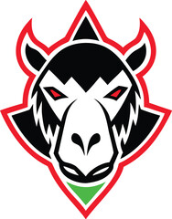 Obraz premium Powerful black and red animal head mascot design showcasing determination and strength for sports teams